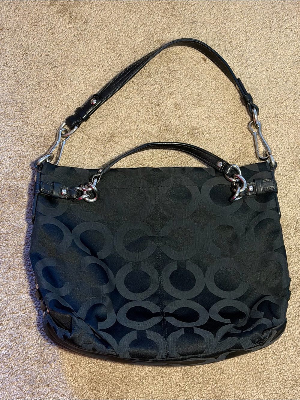 Coach Black Signature Circle Jacquard Hobo Shoulder Bag